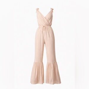Rue21 Striped Light Beige Tie-Shoulder Wide-Leg Jumpsuit